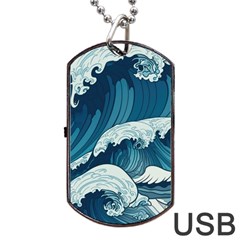 Waves Ocean Sea Pattern Water Tsunami Rough Seas Dog Tag Usb Flash (two Sides) by uniart180623
