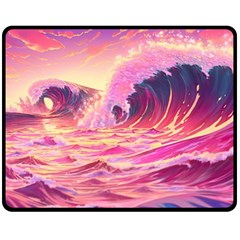 Waves Ocean Sea Tsunami Nautical Red Yellow Fleece Blanket (medium) by uniart180623