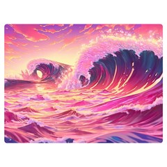 Waves Ocean Sea Tsunami Nautical Red Yellow Two Sides Premium Plush Fleece Blanket (extra Small) by uniart180623