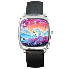 Waves Ocean Sea Tsunami Nautical Square Metal Watch