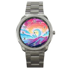 Waves Ocean Sea Tsunami Nautical Sport Metal Watch by uniart180623