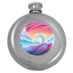 Waves Ocean Sea Tsunami Nautical Round Hip Flask (5 oz)