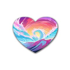 Waves Ocean Sea Tsunami Nautical Rubber Heart Coaster (4 pack)