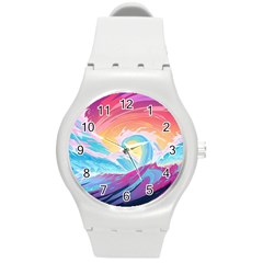 Waves Ocean Sea Tsunami Nautical Round Plastic Sport Watch (M)