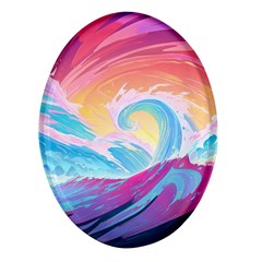 Waves Ocean Sea Tsunami Nautical Oval Glass Fridge Magnet (4 pack)