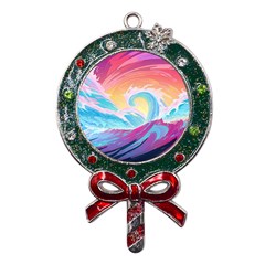 Waves Ocean Sea Tsunami Nautical Metal X Mas Lollipop with Crystal Ornament