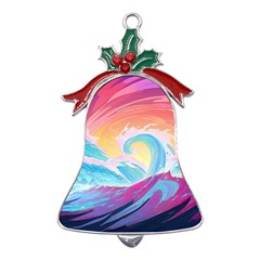 Waves Ocean Sea Tsunami Nautical Metal Holly Leaf Bell Ornament by uniart180623