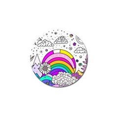 Rainbow Fun Cute Minimal Doodle Drawing Art Golf Ball Marker by uniart180623