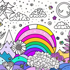 Rainbow Fun Cute Minimal Doodle Drawing Art Play Mat (square) by uniart180623