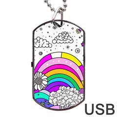 Rainbow Fun Cute Minimal Doodle Drawing Art Dog Tag Usb Flash (two Sides) by uniart180623