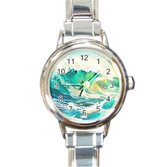 Waves Ocean Sea Tsunami Nautical Art Round Italian Charm Watch by uniart180623