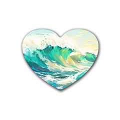 Waves Ocean Sea Tsunami Nautical Art Rubber Heart Coaster (4 Pack) by uniart180623