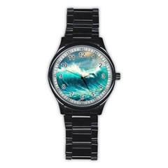 Waves Ocean Sea Tsunami Nautical Painting Stainless Steel Round Watch by uniart180623