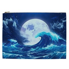 Waves Ocean Sea Tsunami Nautical Blue Cosmetic Bag (xxl) by uniart180623