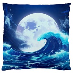 Waves Ocean Sea Tsunami Nautical Blue Large Premium Plush Fleece Cushion Case (one Side)