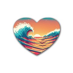 Waves Ocean Sea Tsunami Nautical Art Nature Rubber Coaster (heart) by uniart180623