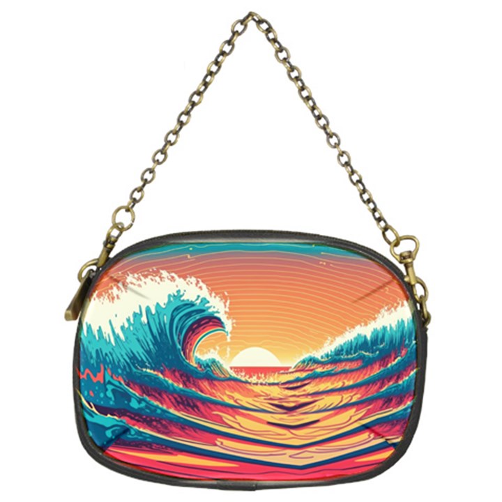 Waves Ocean Sea Tsunami Nautical Art Nature Chain Purse (Two Sides)