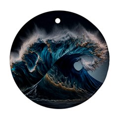 Tsunami Waves Ocean Sea Water Rough Seas Round Ornament (two Sides) by uniart180623