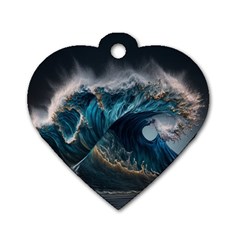 Tsunami Waves Ocean Sea Water Rough Seas Dog Tag Heart (one Side) by uniart180623