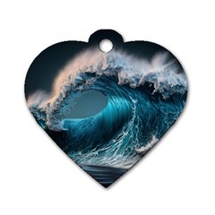 Tsunami Waves Ocean Sea Water Rough Seas Dog Tag Heart (one Side) by uniart180623