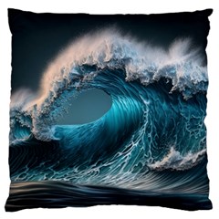 Tsunami Waves Ocean Sea Water Rough Seas Large Premium Plush Fleece Cushion Case (two Sides) by uniart180623