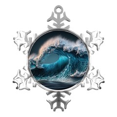 Tsunami Waves Ocean Sea Water Rough Seas Metal Small Snowflake Ornament by uniart180623