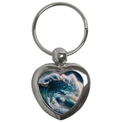 Tsunami Waves Ocean Sea Water Rough Seas Key Chain (heart) by uniart180623