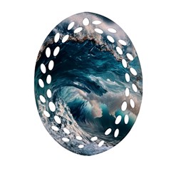 Tsunami Waves Ocean Sea Water Rough Seas Ornament (oval Filigree) by uniart180623