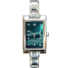 Waves Ocean Sea Tsunami Nautical Blue Sea Art Rectangle Italian Charm Watch by uniart180623