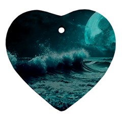 Waves Ocean Sea Tsunami Nautical Blue Sea Art Heart Ornament (two Sides) by uniart180623