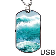 Waves Ocean Sea Tsunami Nautical Blue Sea Dog Tag Usb Flash (two Sides) by uniart180623