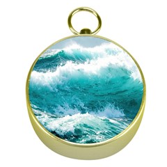 Waves Ocean Sea Tsunami Nautical Blue Sea Gold Compasses by uniart180623