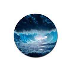 Thunderstorm Storm Tsunami Waves Ocean Sea Rubber Coaster (round) by uniart180623