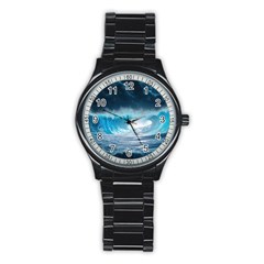 Thunderstorm Storm Tsunami Waves Ocean Sea Stainless Steel Round Watch by uniart180623