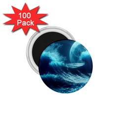 Moonlight High Tide Storm Tsunami Waves Ocean Sea 1 75  Magnets (100 Pack)  by uniart180623