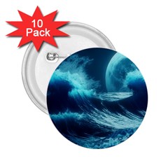 Moonlight High Tide Storm Tsunami Waves Ocean Sea 2 25  Buttons (10 Pack)  by uniart180623