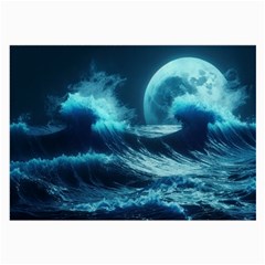 Moonlight High Tide Storm Tsunami Waves Ocean Sea Large Glasses Cloth by uniart180623