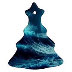 Moonlight High Tide Storm Tsunami Waves Ocean Sea Christmas Tree Ornament (two Sides) by uniart180623