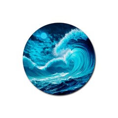 Ai Generated Waves Ocean Sea Tsunami Nautical Sea Rubber Round Coaster (4 Pack) by uniart180623