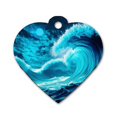 Ai Generated Waves Ocean Sea Tsunami Nautical Sea Dog Tag Heart (one Side) by uniart180623