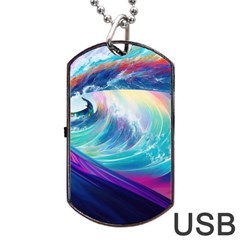 Waves Ocean Sea Tsunami Nautical Nature Water Dog Tag USB Flash (One Side)