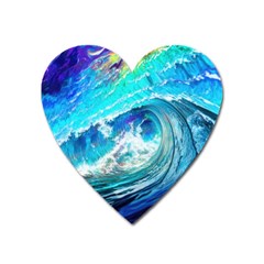 Tsunami Waves Ocean Sea Nautical Nature Water Painting Heart Magnet by uniart180623
