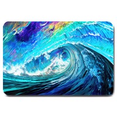 Tsunami Waves Ocean Sea Nautical Nature Water Painting Large Doormat by uniart180623