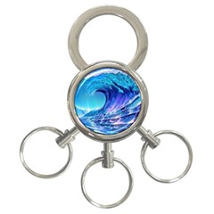 Tsunami Tidal Wave Ocean Waves Sea Nature Water Blue 3-ring Key Chain by uniart180623