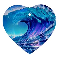 Tsunami Tidal Wave Ocean Waves Sea Nature Water Blue Heart Ornament (two Sides) by uniart180623