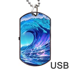 Tsunami Tidal Wave Ocean Waves Sea Nature Water Blue Dog Tag Usb Flash (one Side) by uniart180623