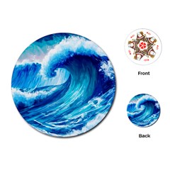 Tsunami Tidal Wave Ocean Waves Sea Nature Water Blue Painting Playing Cards Single Design (round) by uniart180623