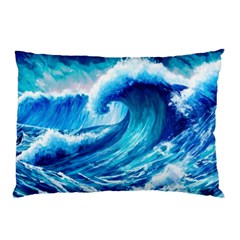 Tsunami Tidal Wave Ocean Waves Sea Nature Water Blue Painting Pillow Case (two Sides) by uniart180623