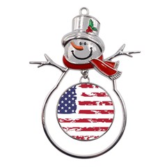 Flag Usa Unite Stated America Metal Snowman Ornament