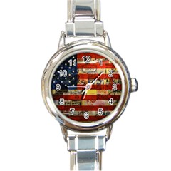 Usa Flag United States Round Italian Charm Watch by uniart180623